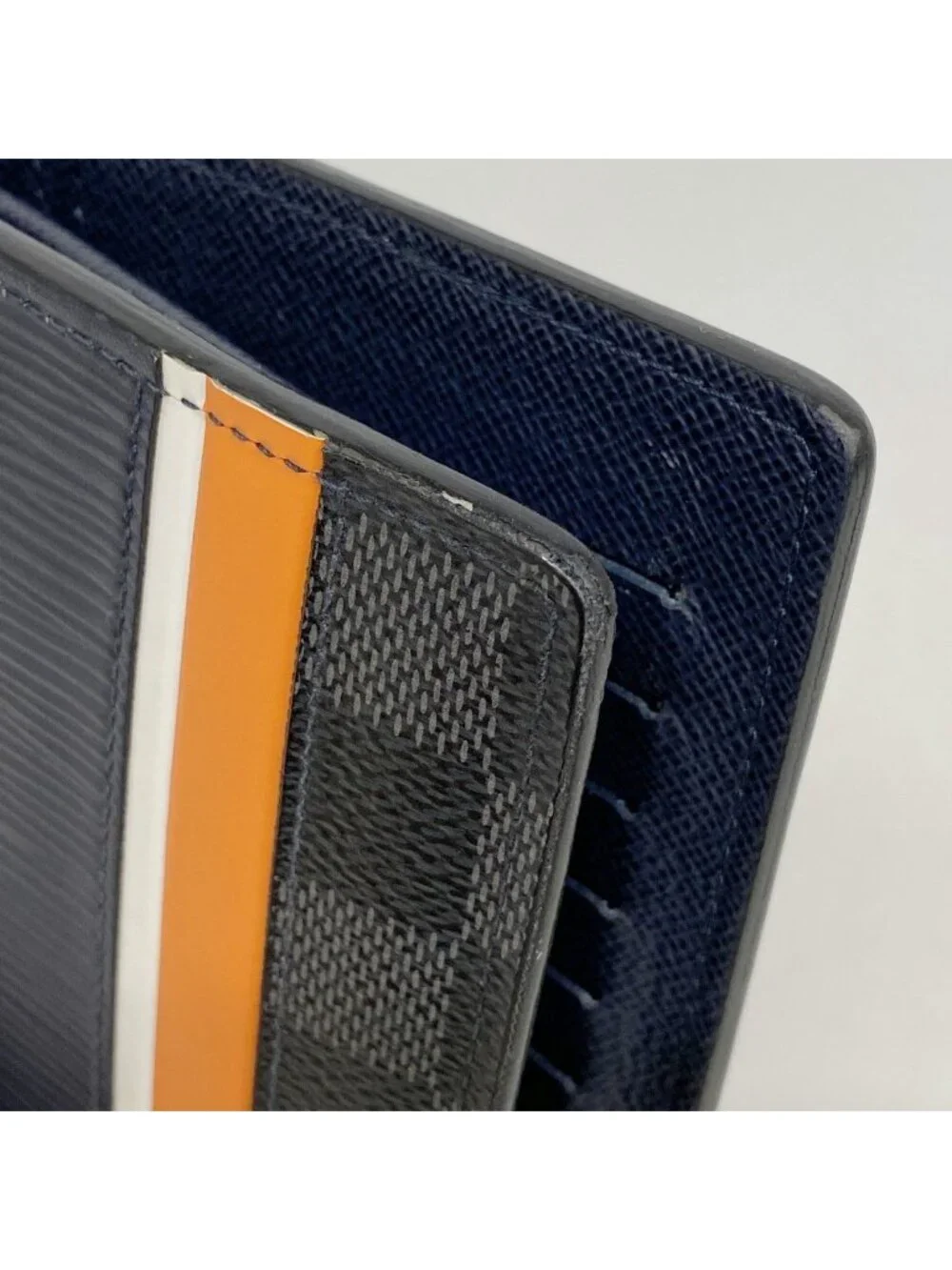 Louis Vuitton Wallet Epi Damier Graphite Portefeuille Brazza NM Blue Marine